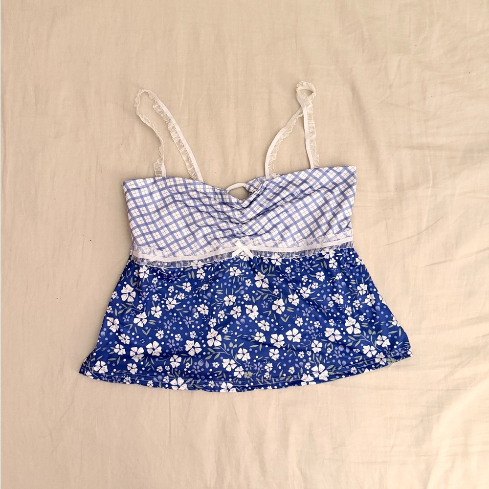 Blue and White Floral Camisole Top